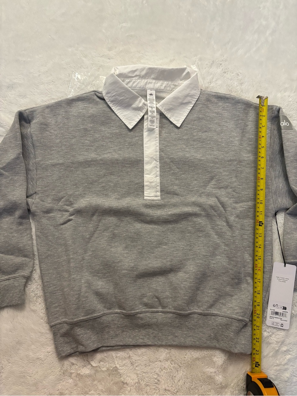 Alo Take it easy Henley Pullover Sweatshirt Athletic heather grey size small NWT - Picture 7 of 7